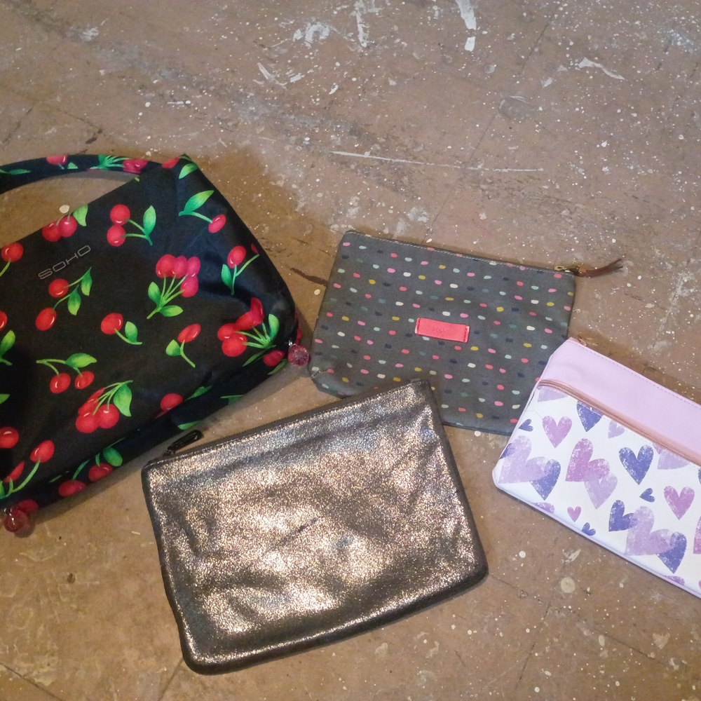 SOHO Cherry Print Black Cosmetic Bag